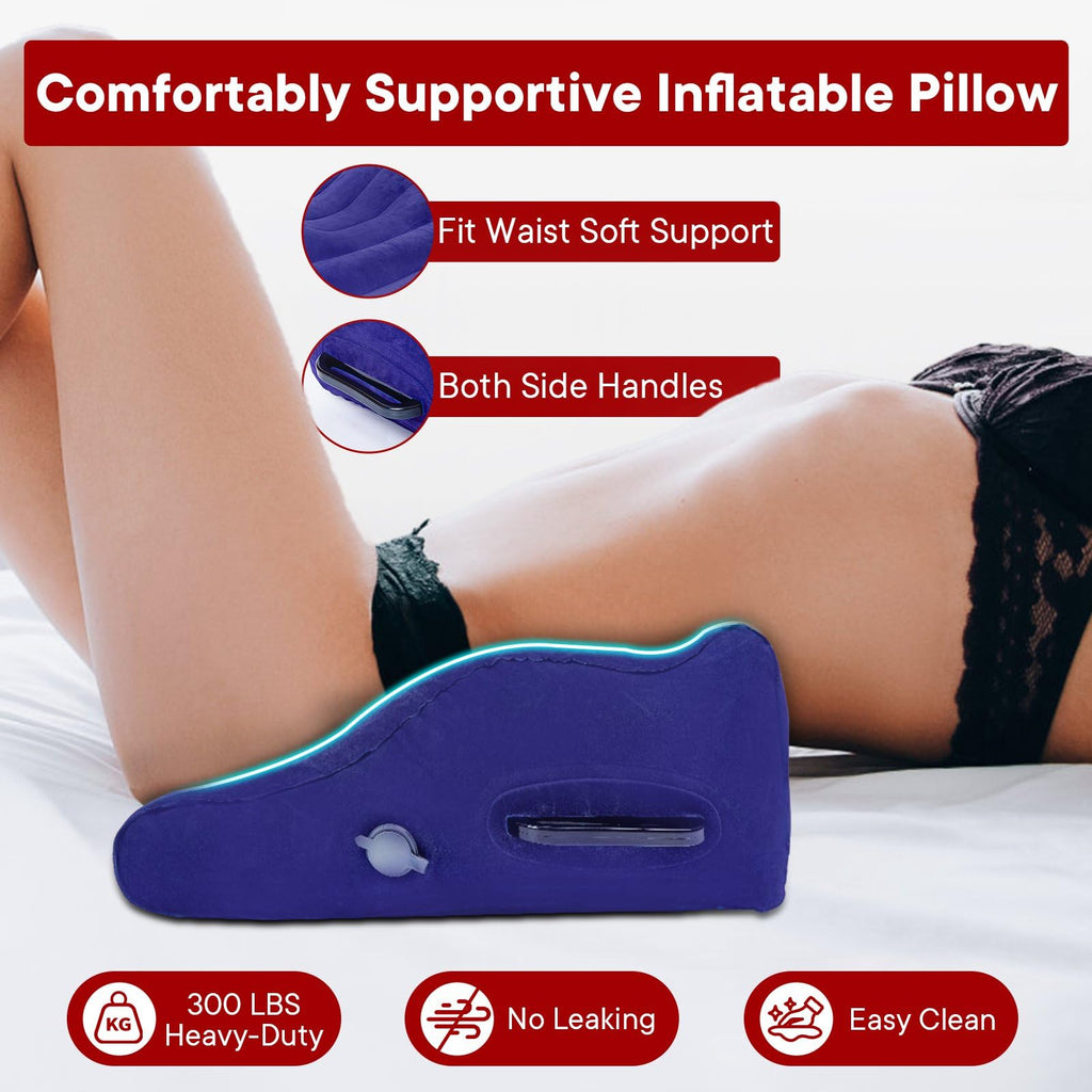 Sex Toys Inflatable Sex Pillow Cushion with Sex Leather Bondage Restraints, Curved Design Sex Ramp Furniture with Handles for De