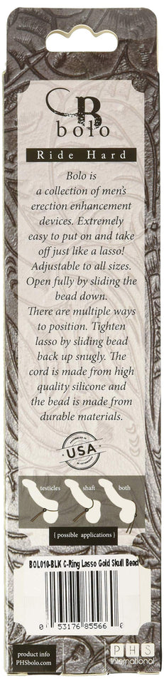 C-Ring Lasso Gold Skull Bead Silicone Black