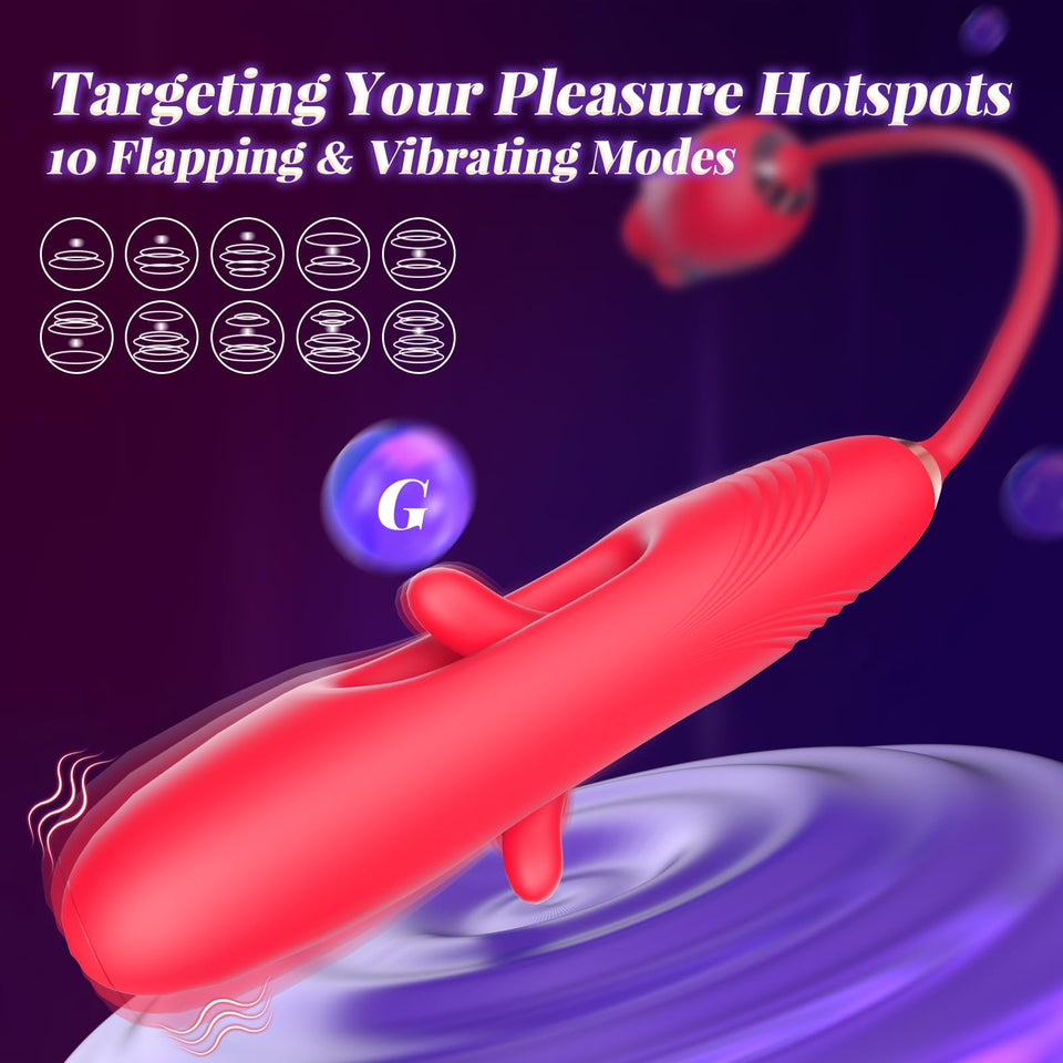 G Spot Vibrator Rose Sex Toys - Bszone 4IN1 Dildo Vibrators for Women with 10 Vibrating & Flapping Adult Sex Toy Clitoral Stimul