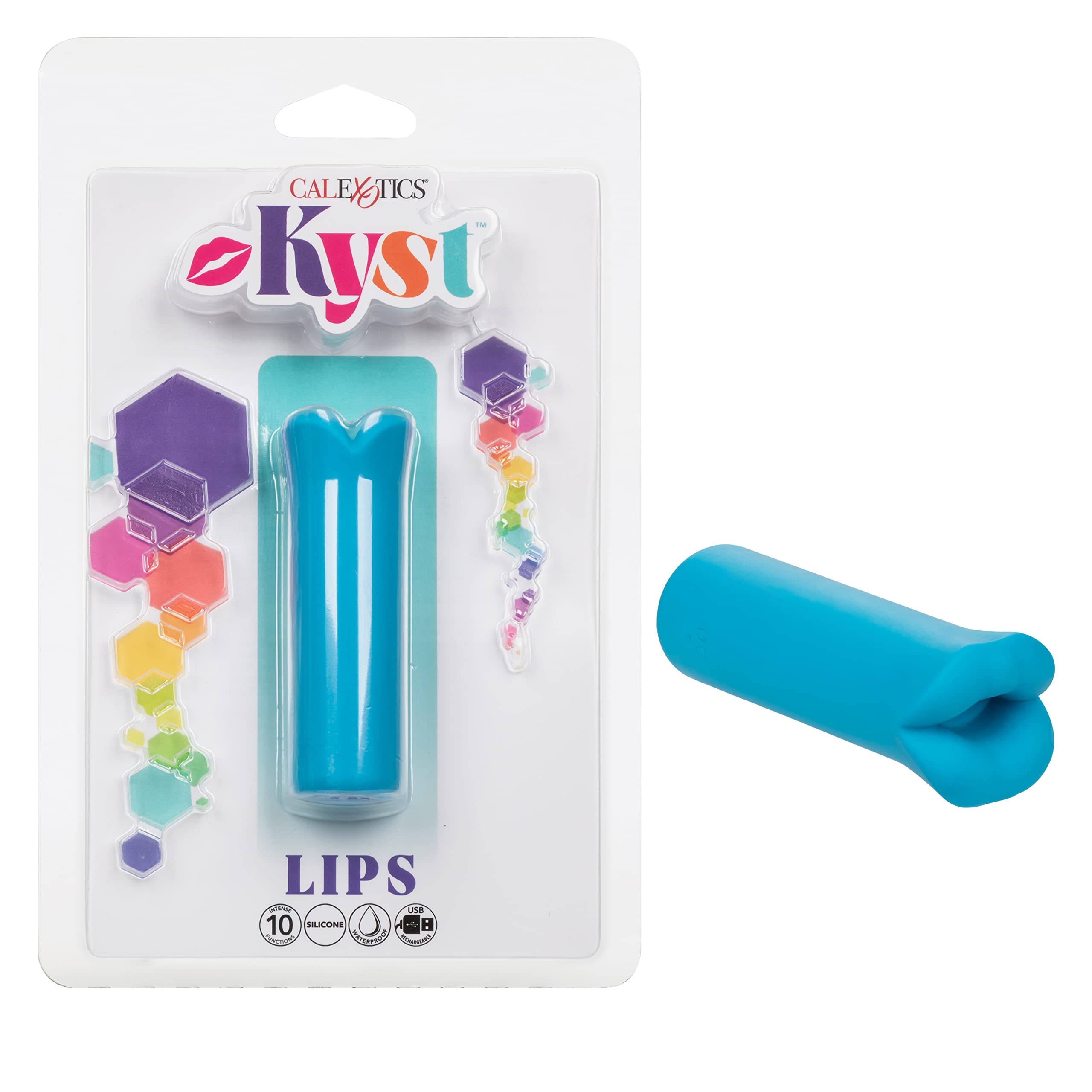 CalExotics Kyst Lips Mini Massager - Liquid Silicone Travel Sized Rechargeable Vibrator -Adult Sex Toys for Women - Blue