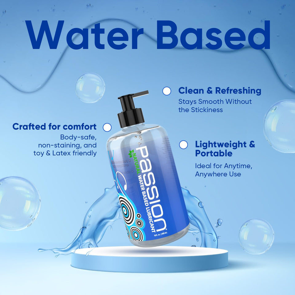 Passion Natural Water-Based Personal Lubricant, 10 Fl Oz - Premium, Non-Sticky, Easy-to-Clean Formula for Smooth, Comfortable Us