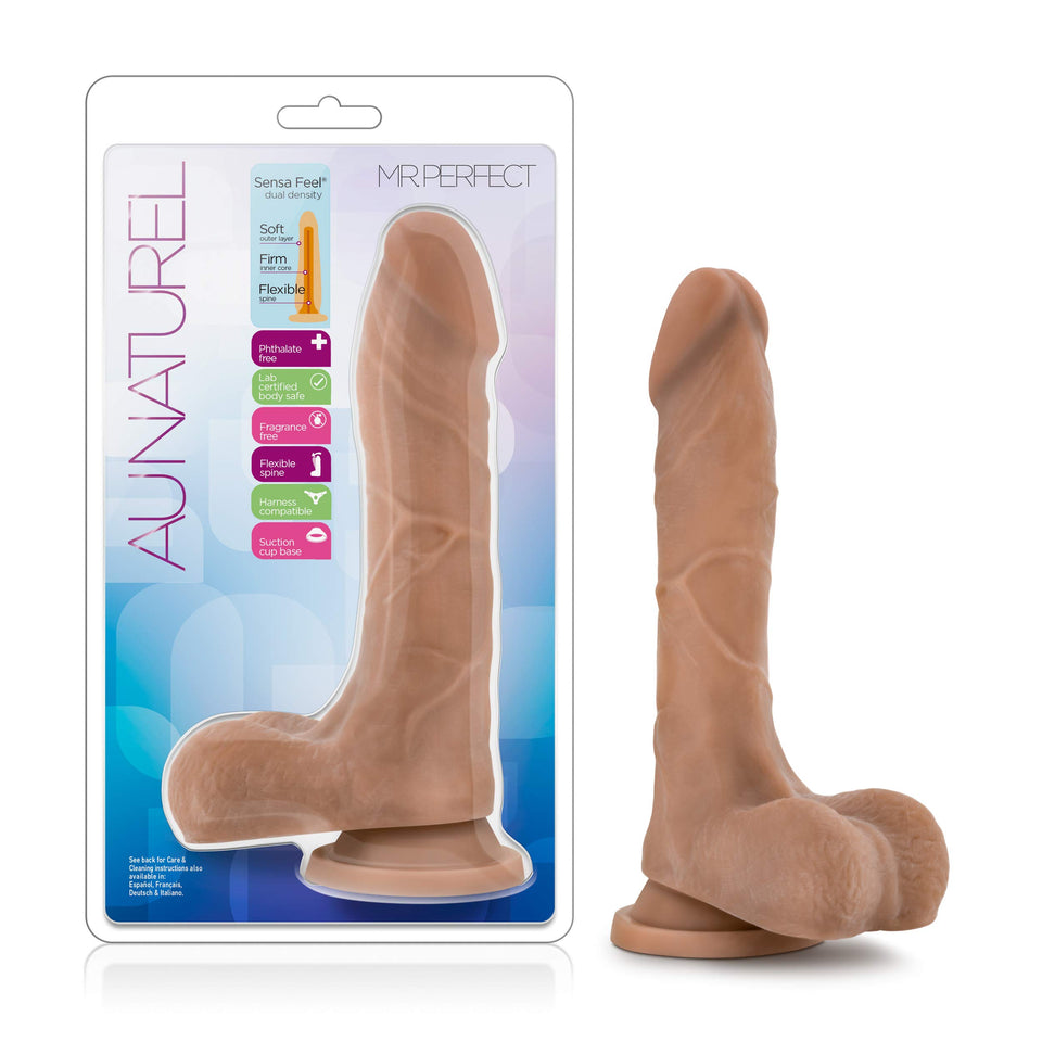 Blush Au Naturel Mister Perfect 8.5 Realistic Dildo w/Balls - Dual Density Lifelike Cock - Suction Cup, Strap-On Compatible - Fl