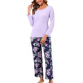 PNAEONG Womens Cotton Long-Sleeve Tops and Full-Length Pajama Set Two-Piece Pjs with Pockets Black Flower,S