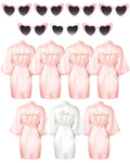 Xuhal 7 Pcs Bride Bridesmaid Robe Sets for Wedding Bridal Party Satin Robes Maid of Honor Robe with Heart Shaped Sunglasses(Pink