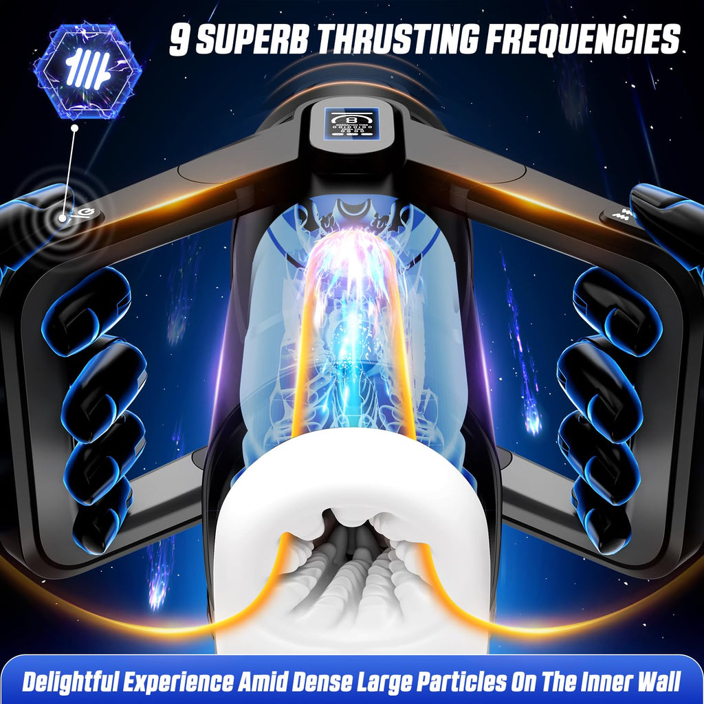 AOOXOOA Sex Toys for Men Automatic Male Masturbator Penis Pump, 9 Scrotal Vibrations, Wing Handle Design, 9 Thrusting, LCD Displ