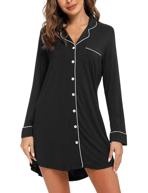 Anjue Postpartum Pajamas Button Down Nightgowns for Women Soft cotton Sleep Shirts Long Sleeve Sleepwear Soft Pajama Tops