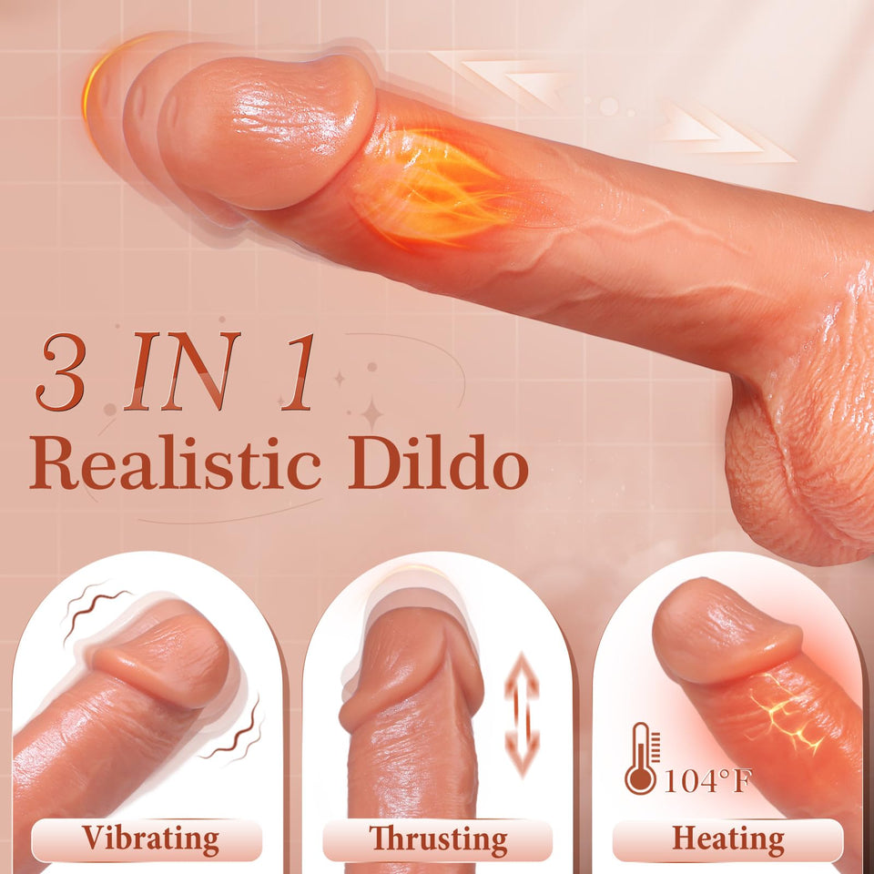 Thrusting Dildo Realistic Vibrating Dildo - Silicone Vibrator Fake Penis G-Spot Stimulator 8 Inch Suction Cup Dildo Anal Adult S