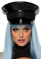 Rhinestone Trimmed Military Ha - O/S / Black