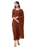 Shopping Queen Womens Silk Blend Chikankari Embroidery Kurta Set (A527_Amber Orange_S)