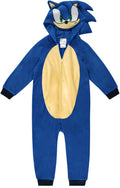 Sonic The Hedgehog Kids Onesie Pajamas - Boys Long Sleeve Zip Up Hooded Blanket Sleep - One Piece Costume - Official License Blu