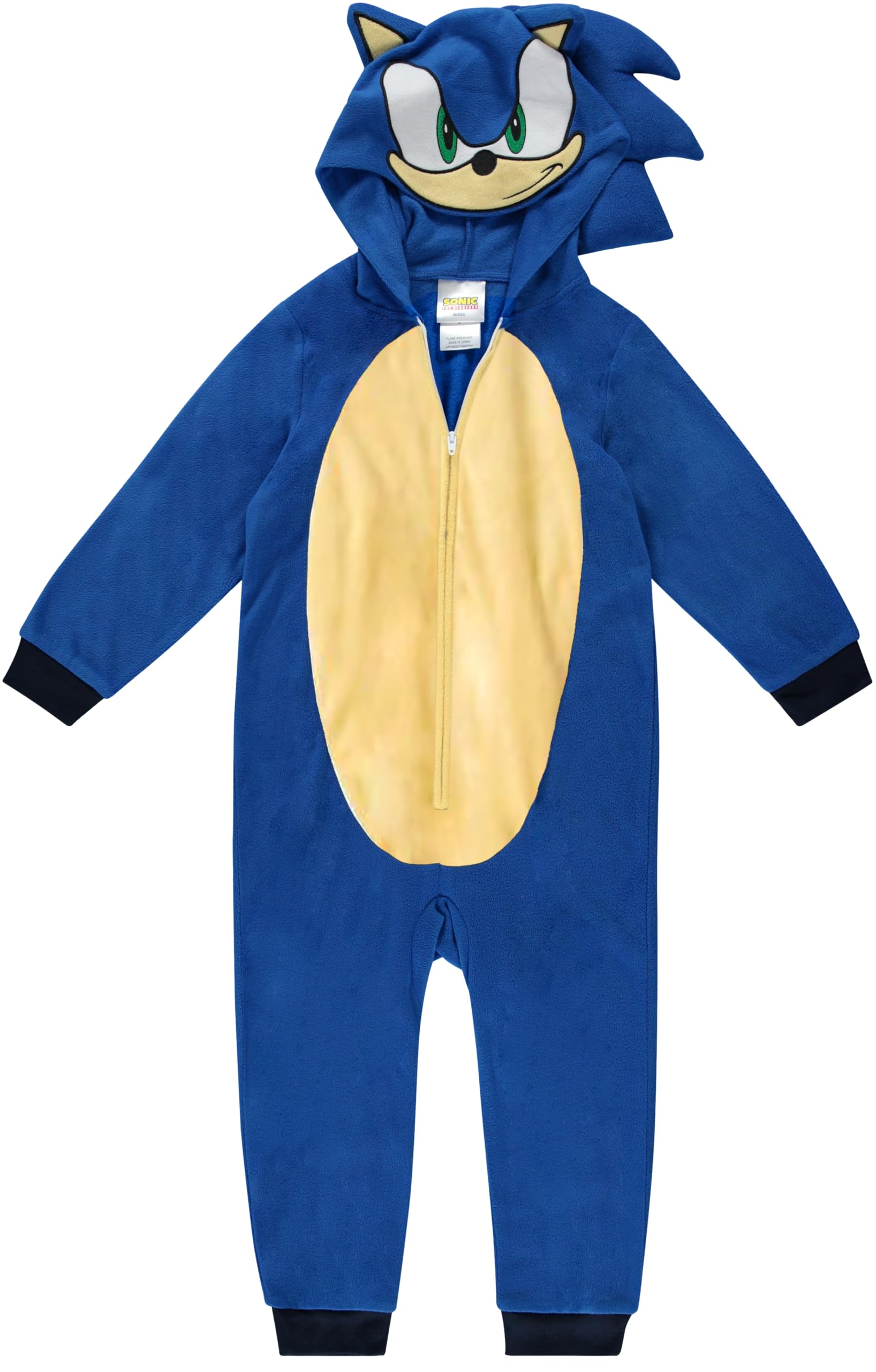 Sonic The Hedgehog Kids Onesie Pajamas - Boys Long Sleeve Zip Up Hooded Blanket Sleep - One Piece Costume - Official License Blu