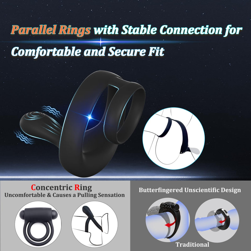 Vibrating Cock Ring Taint Stimulator, Silicone Pleasure Penis Ring Vibrator Couples Adult Sex Toys for Men, Dual Motors 9 Vibrat