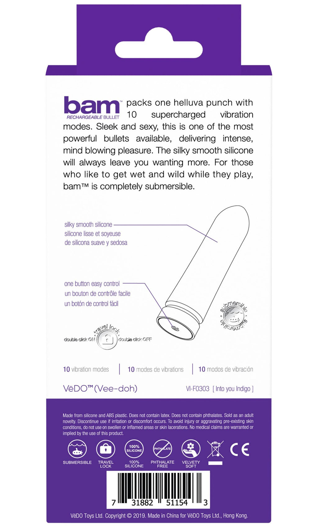 Vedo Bam Rechargeable Bullet Vibe - Into You Indigo