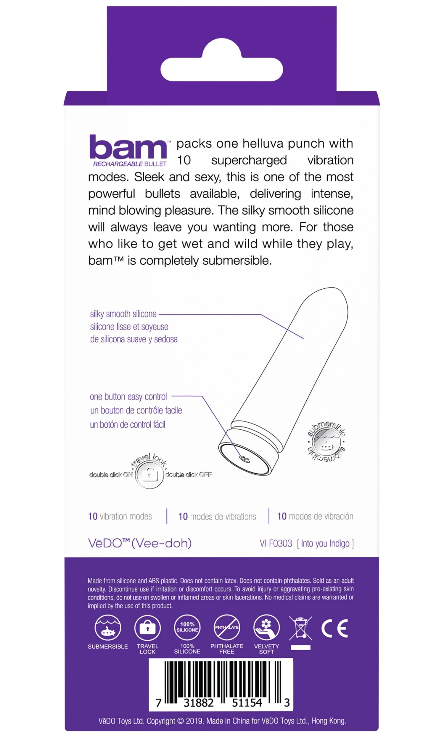 Vedo Bam Rechargeable Bullet Vibe - Into You Indigo