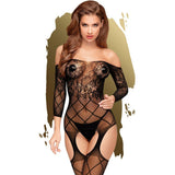 Penthouse Top-Notch Long Sleeved Lace Bodystocking-Black X-Large-Boxed