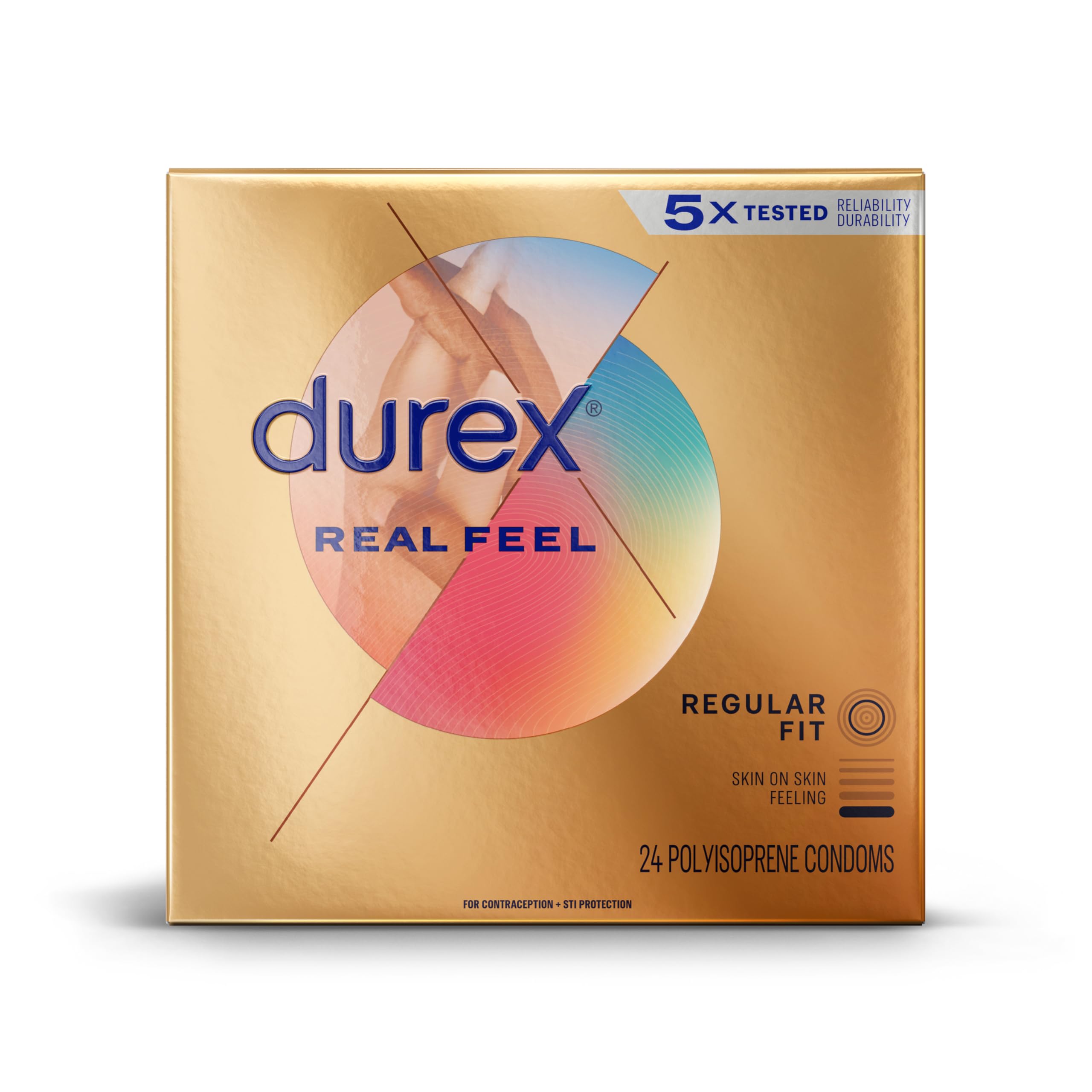 Condoms for Sex, Non Latex Durex Avanti Bare Real Feel Lubricated Condoms, 24 Count, Non Latex Condoms for Men with Natural Skin