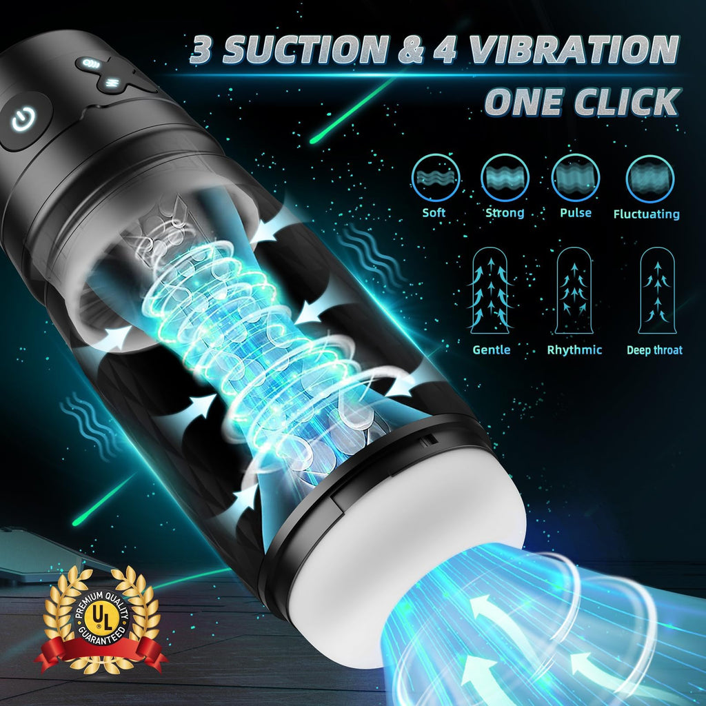 HABAKON Male Masturbator Sex Toys for Men - Male Sex Toy Penis Pump with 3 Suctions & 4 Vibrations, Mens Hands Free Masturbators