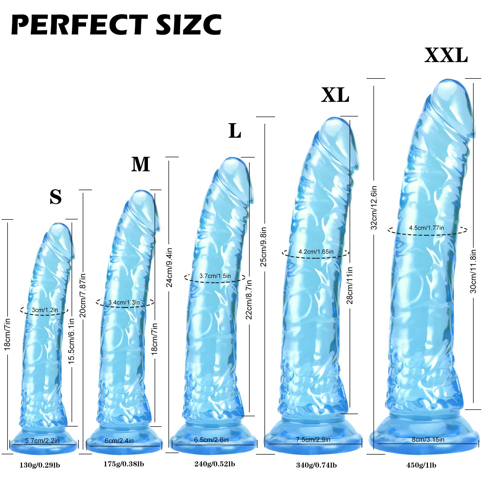 Huge Dildo,12.6 Inch Blue Sex Toy Lifelike Skin-Touching Feeling,Thick Dildo with Strong Suction Cup Body-Safe Material Flexible