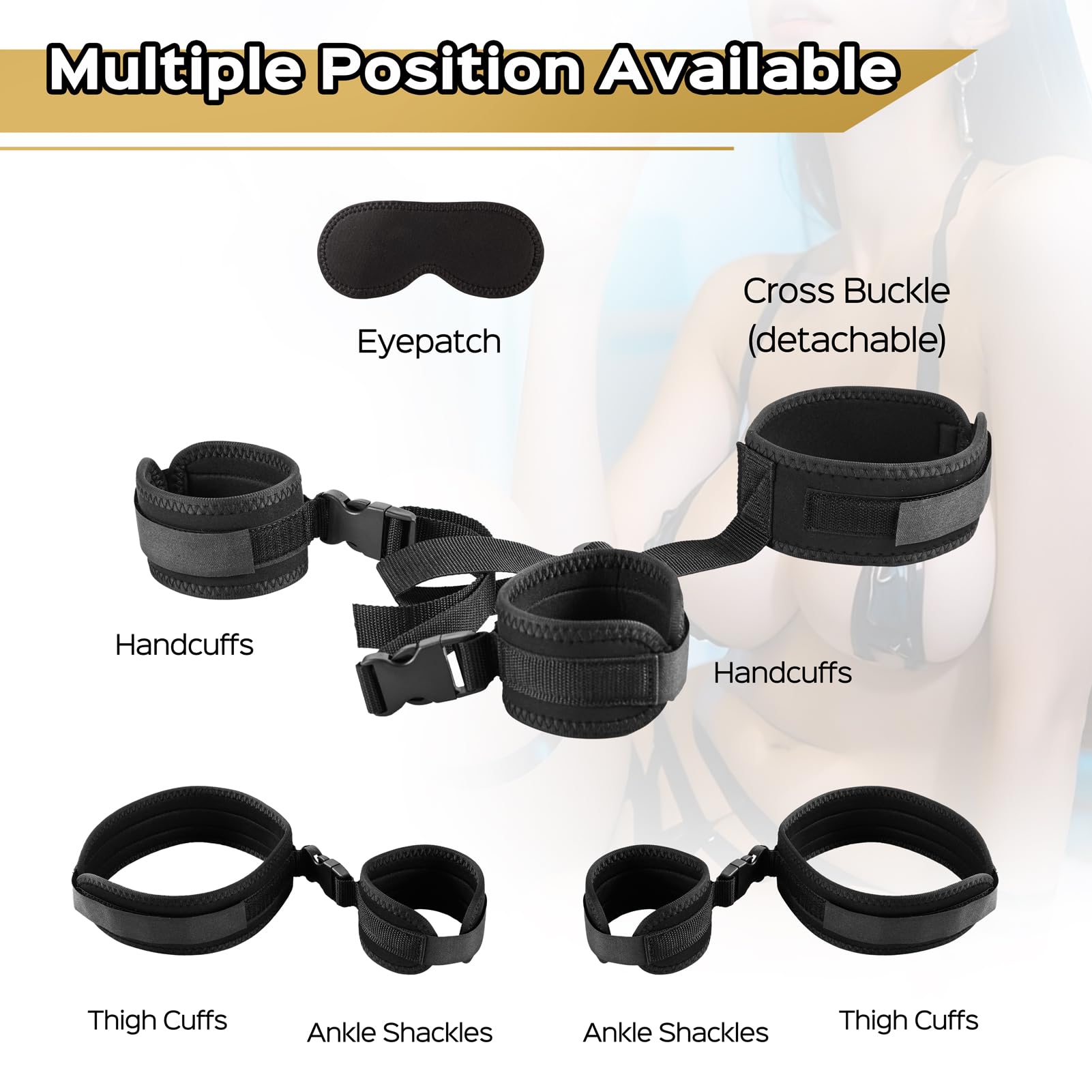 Sex Toys Bondage BDSM Restraints Set Sex Toy for Women Men Adjustable Sex Straps Neck to Wrist Cuffs Universal Buckle Locks Wris