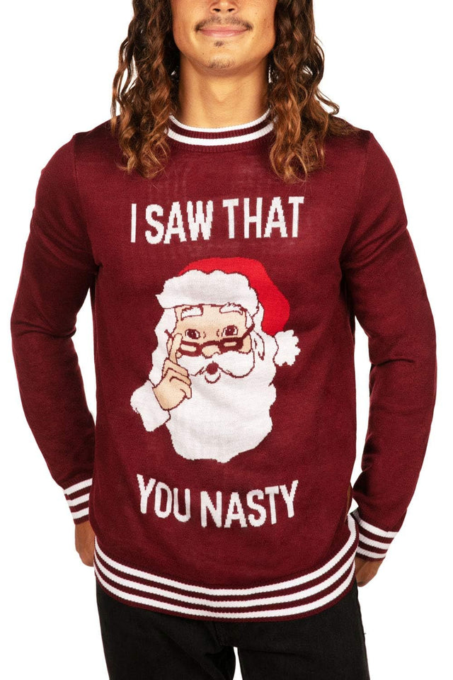 Tipsy Elves Mens Ugly Christmas Sweaters - Funny Christmas Sweaters for Men - Fun Holiday Pullovers - Mens Hilarious Maroon I 