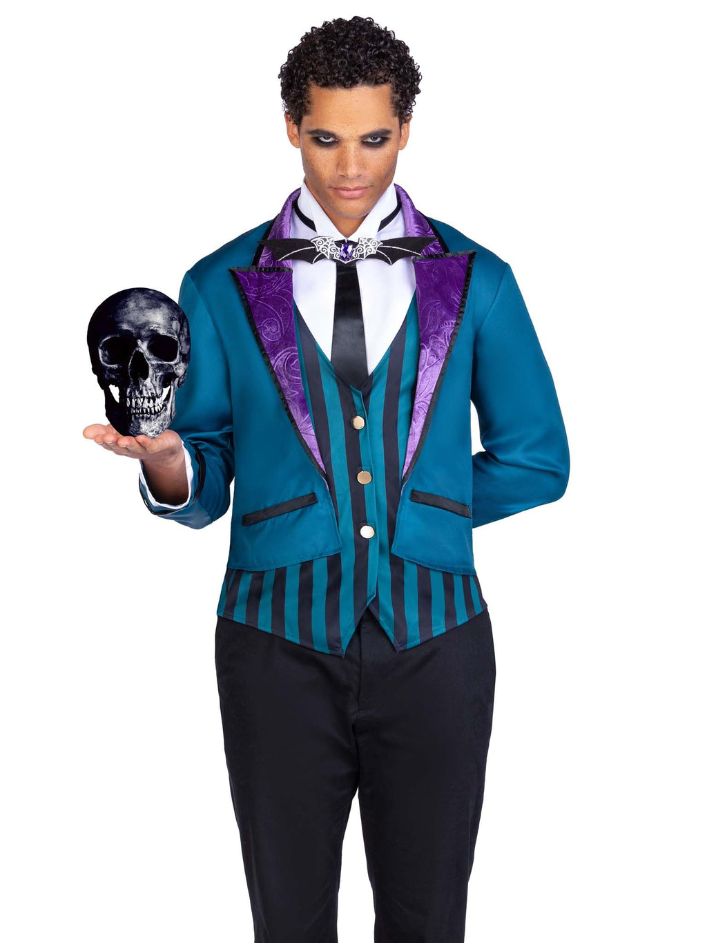 2 Pc Victorian Butler, Includes Striped Vest And Jacket Combo With Velvet Lapels And Dickey With Batwing Bow Tie.
