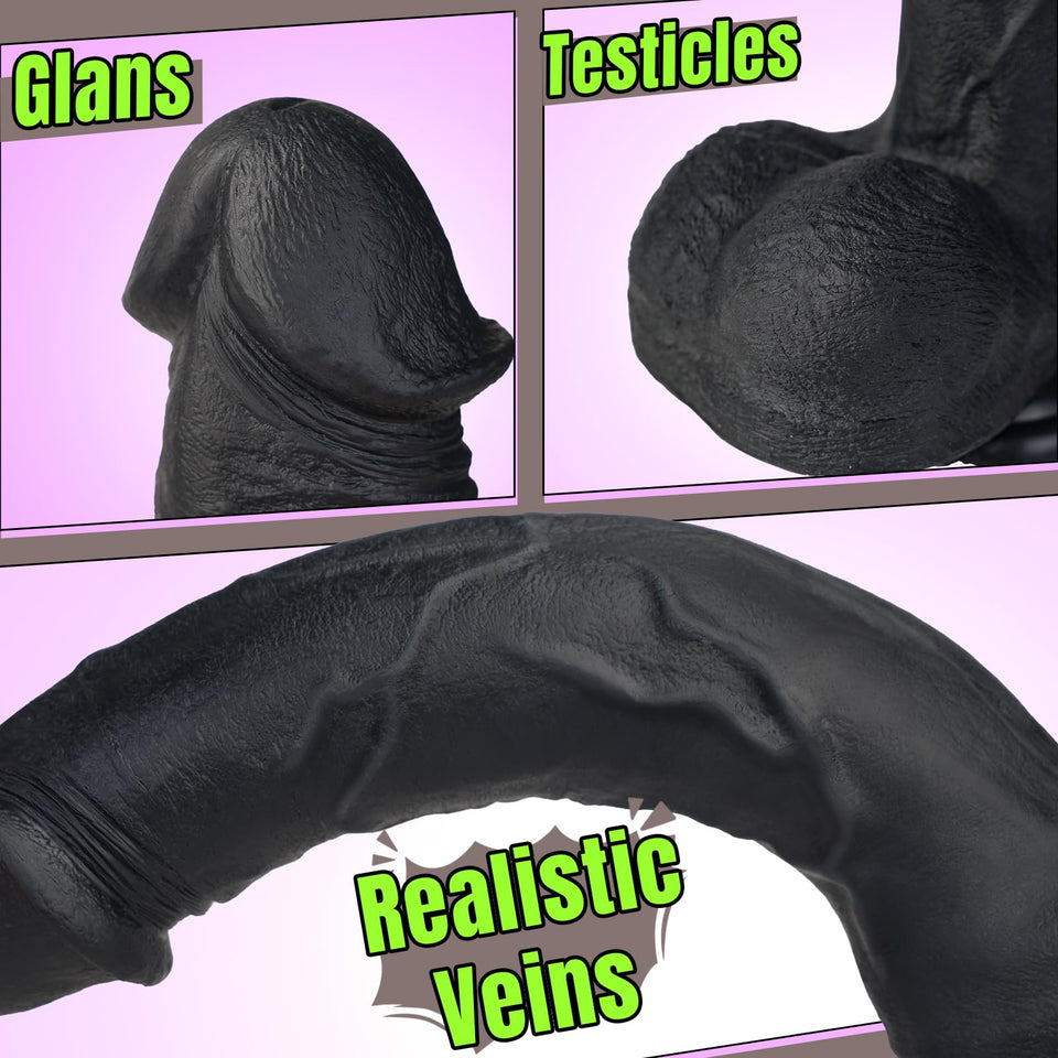 Sex Toys Realistic Huge Dildo - 10.8 Inch Thick Black Dildos with Strong Suction Cup, Coocfan Lifelike Silicone Big Giant Plug f