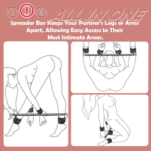BDSM Toys Sex Restraints - Versatile Neck to Wrist BDSM Kit with Spreader Bar Couples Sex Toys, Adjustable Handcuffs Ankle Cuffs