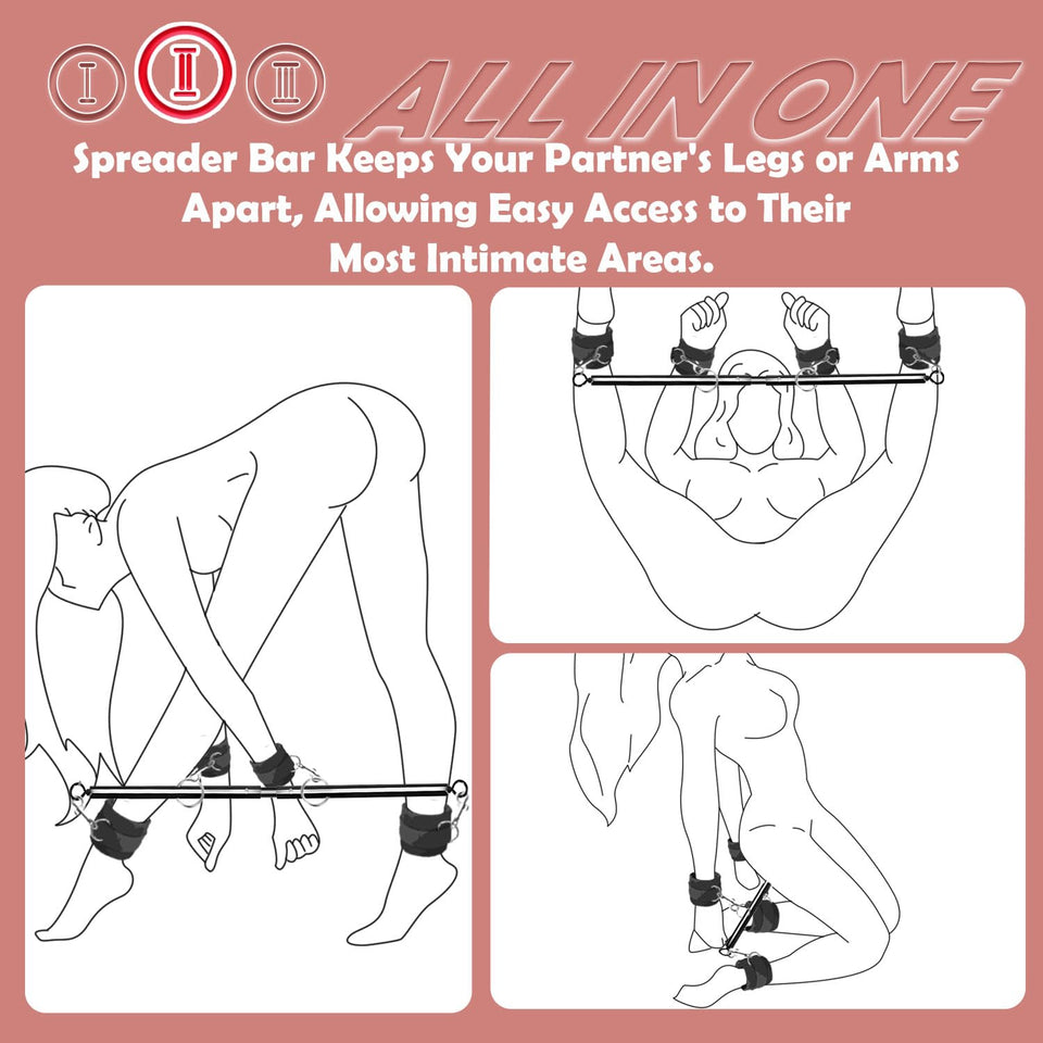 BDSM Toys Sex Restraints - Versatile Neck to Wrist BDSM Kit with Spreader Bar Couples Sex Toys, Adjustable Handcuffs Ankle Cuffs