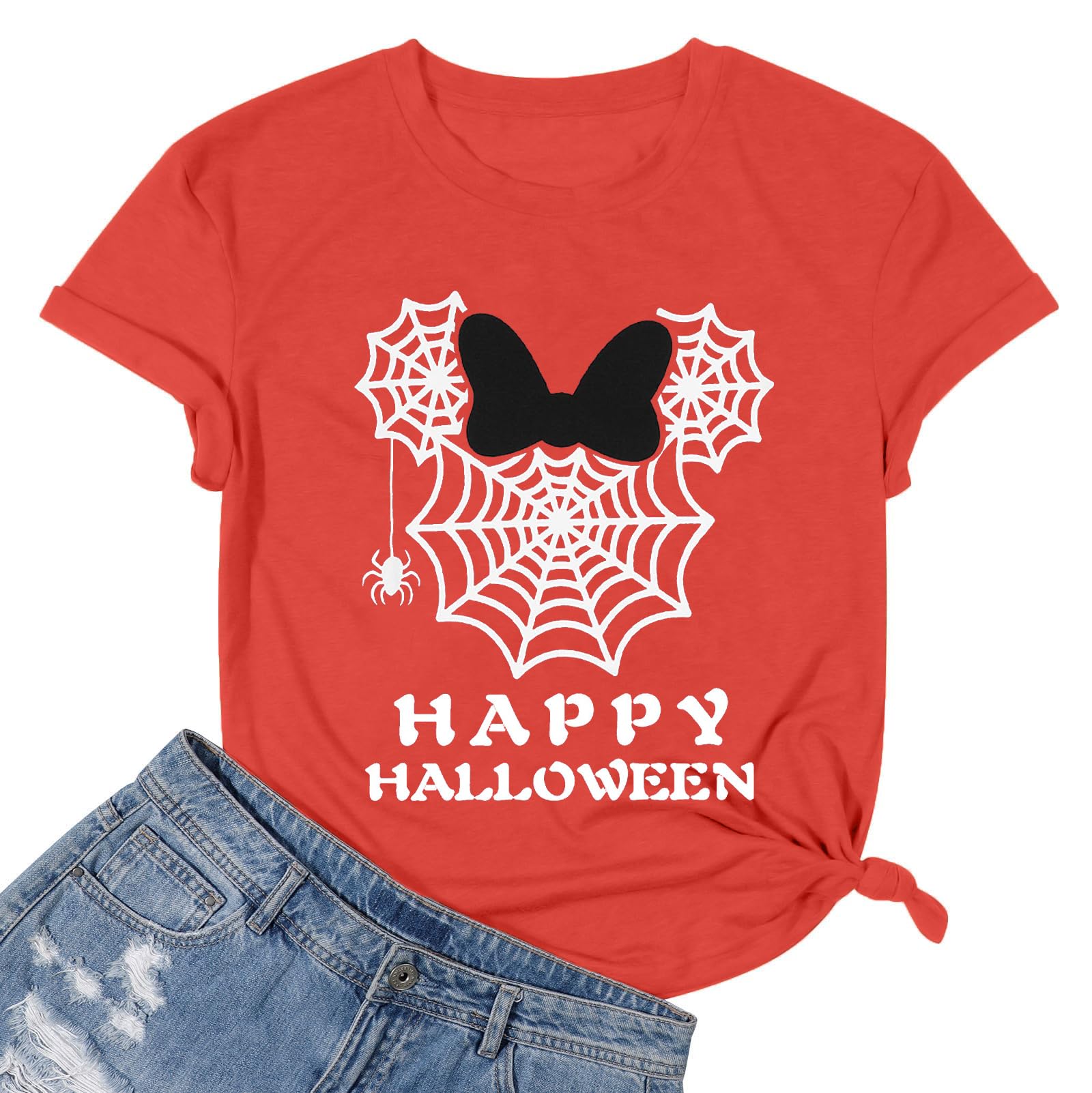 MNLYBABY Happy Halloween Shirt Women Magical Halloween Shirts Funny Spider Web Graphic Shirts Spooky Season Short Sleeve Tops Or