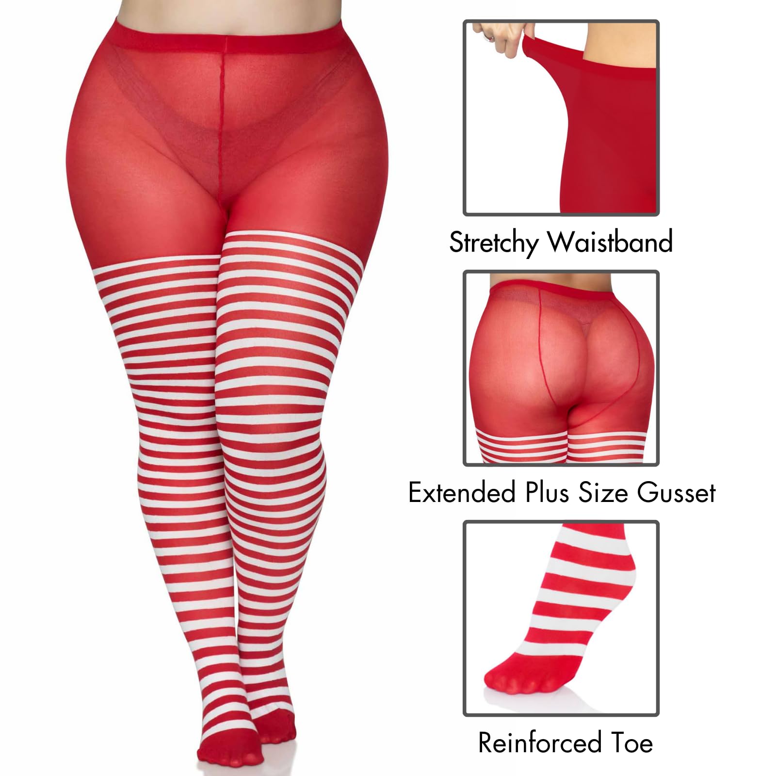 Leg Avenue Women'S Nylon Striped Tights, White/Red, One Size