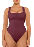FeelinGirl Bodysuits for Women Seamless Square Neck Tummy Control Compression Thong Shapewear Bodysuit Deep Mahogany M/L