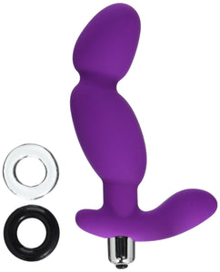 (D) Prostate Pro Soft Angled T Anal Prostate Massager Purple W/C Rings