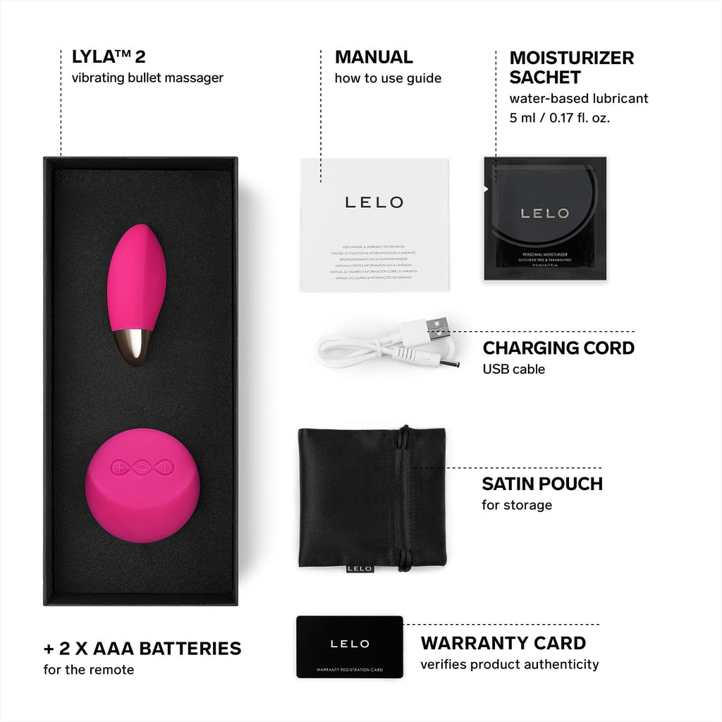 Lelo Lyla 2 Bullet Massager For Women, Silicone Handheld Massage Toy With Sense Motion Technology And Remote Control, Cerise