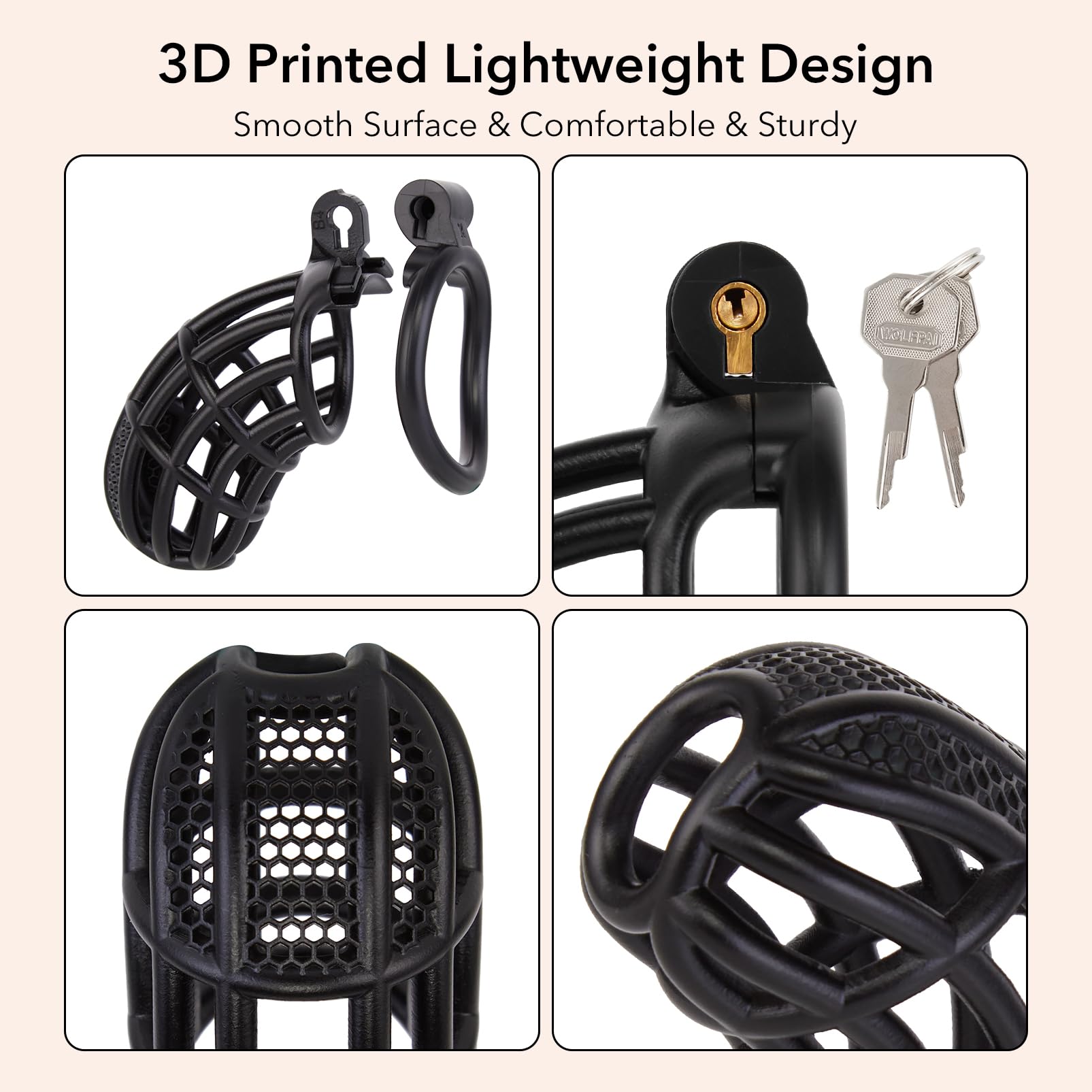 Male Chastity Device Cock Cage - UTIMI Large Plastic Chastity Cage for Man Penis Exercise 3D Printed Bondage Gear & Accessories