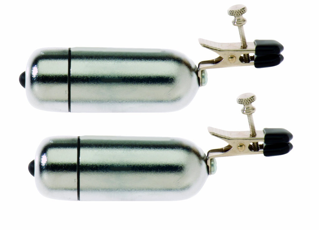 Spartacus Wireless Vibrating Nipple Clamps With Broad Tip, Silver