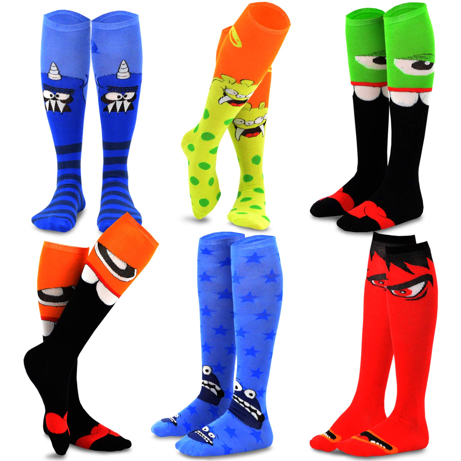 TeeHee Novelty Cotton Knee High Fun Socks for Women and Junior Halloween 6-Pair (Monsters)