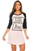 6084-3-S Just Love Sleep Dress for Women Sleeping Shirt Nightshirt, Small, Pink Please Return to Paris