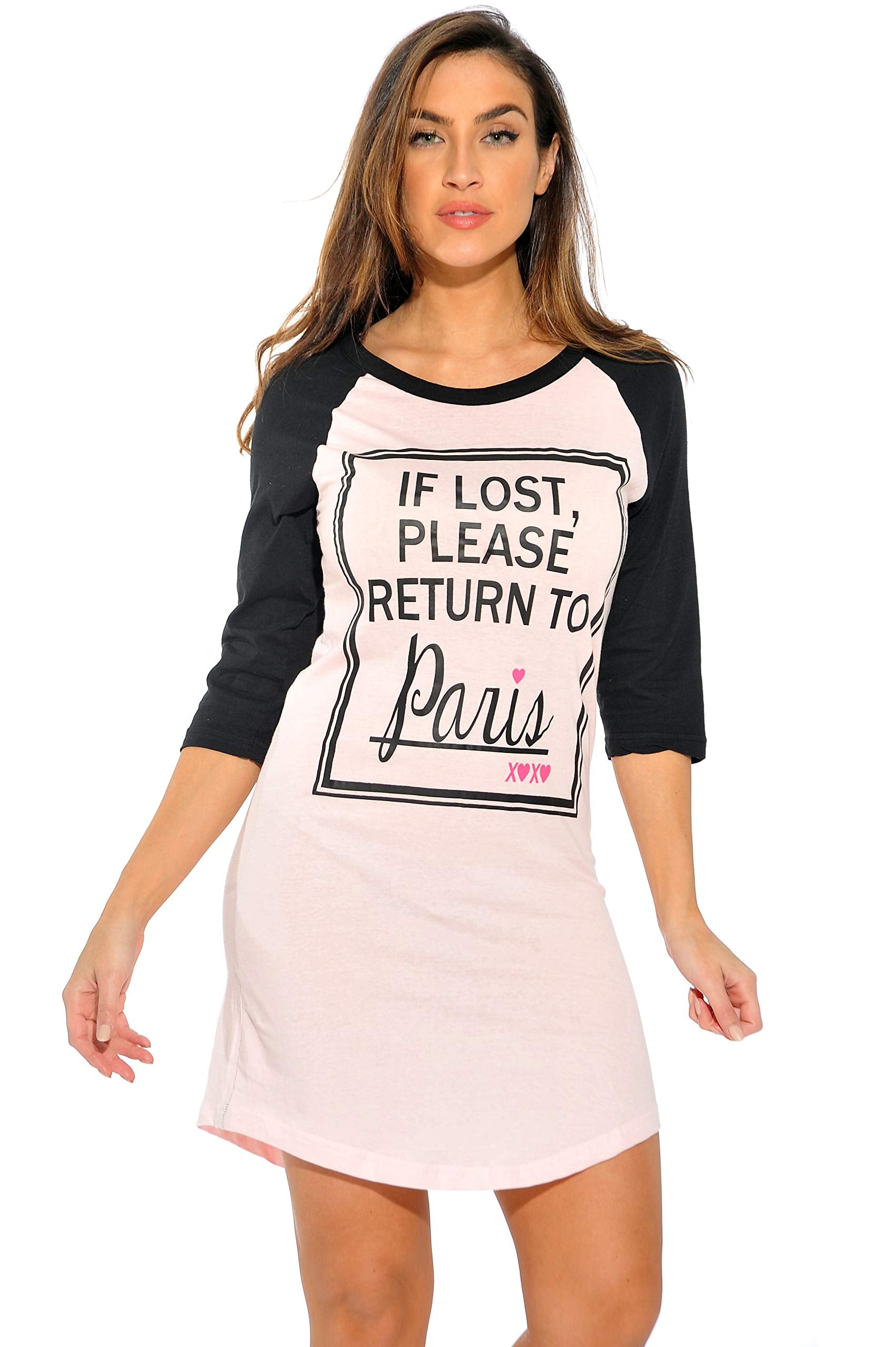6084-3-S Just Love Sleep Dress for Women Sleeping Shirt Nightshirt, Small, Pink Please Return to Paris
