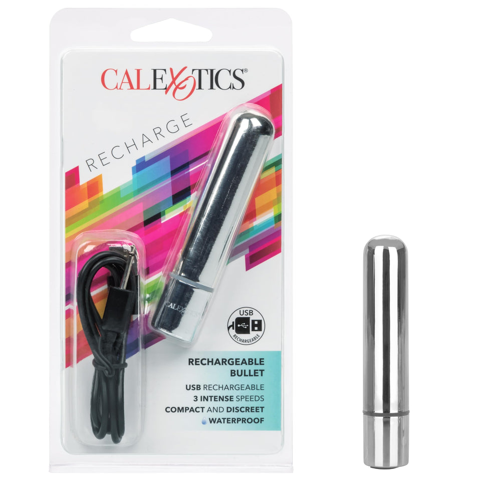 CalExotics Rechargeable Bullet - Adult 3 Speed Vibe Massager - Waterproof Travel Size Sex Toys for Couples - Silver