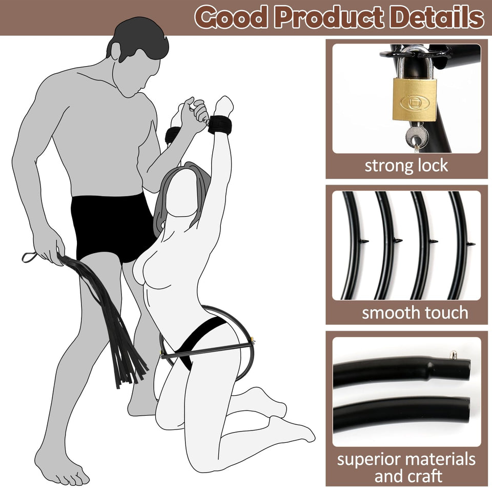 BDSM Hip Restraints Stainless Ring Sex Toys for Couples, Handcuffs Sex Bondage Rings Set Adults Toy with Whips for Mens Womens,