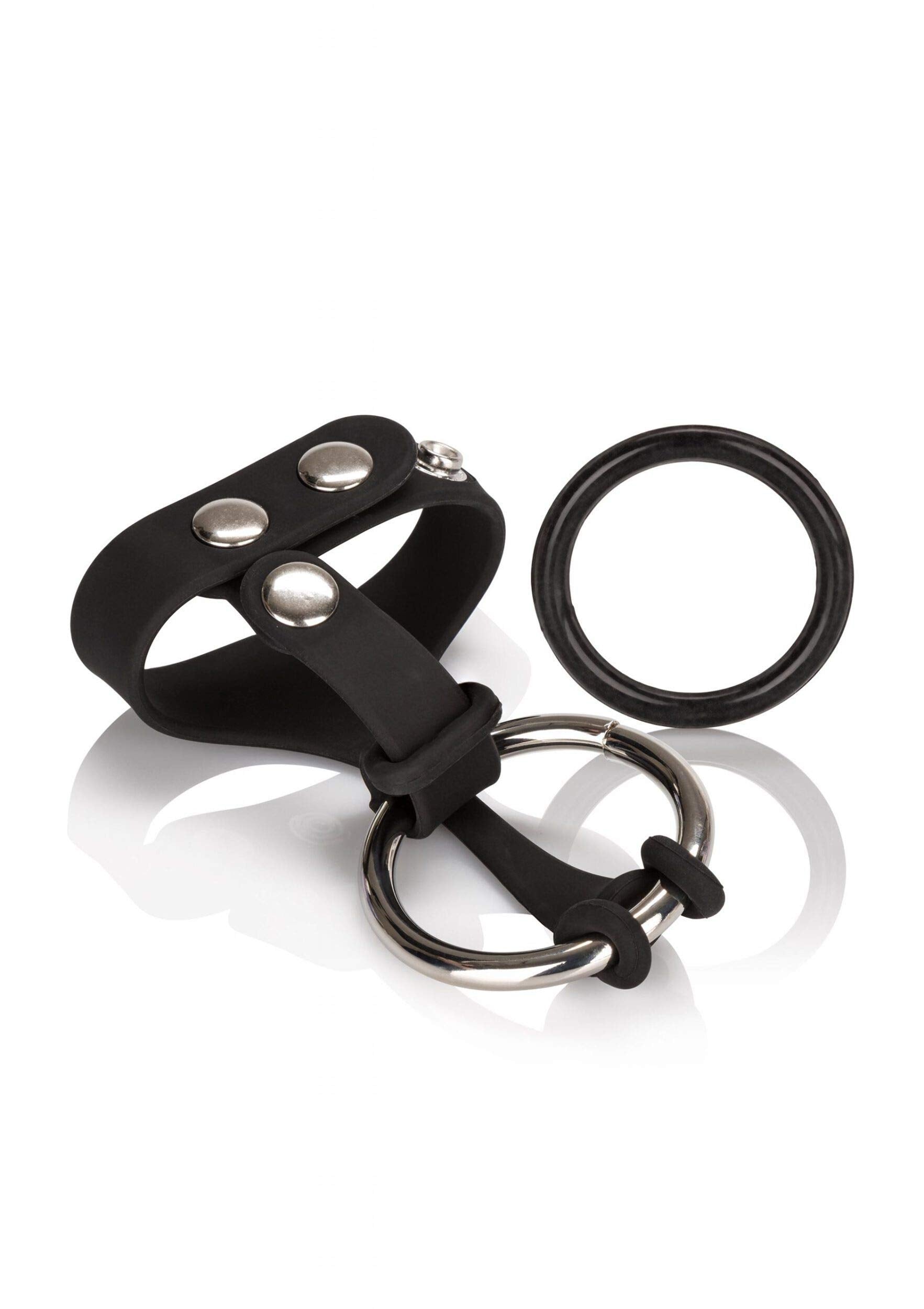 Calexotics Colt Ball Spreader Set     Silicone Male Enhancement Ring With Support Band     Sex Toys For Men     Black