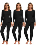Patelai 3 Sets Thermal Underwear for Women with Fleece Lined Long Underwear Women Base Layer Cold Weather(Black,Small)