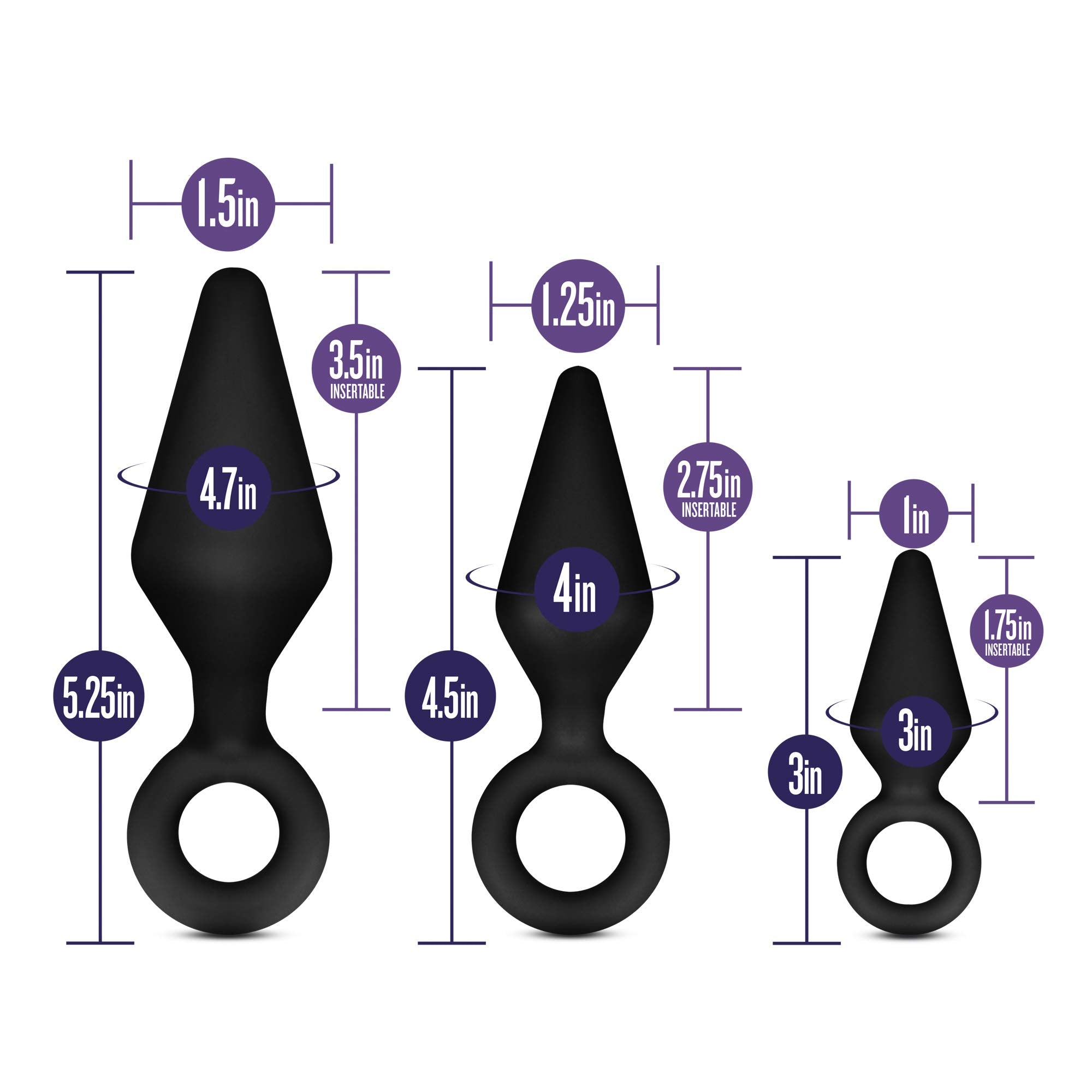 Blush Novelties Night Rimmer - Platinum Cured Puria Silicone Anal Plug Beginner Training Kit - 3 Sizes - Ultrasilk Smooth Butt P
