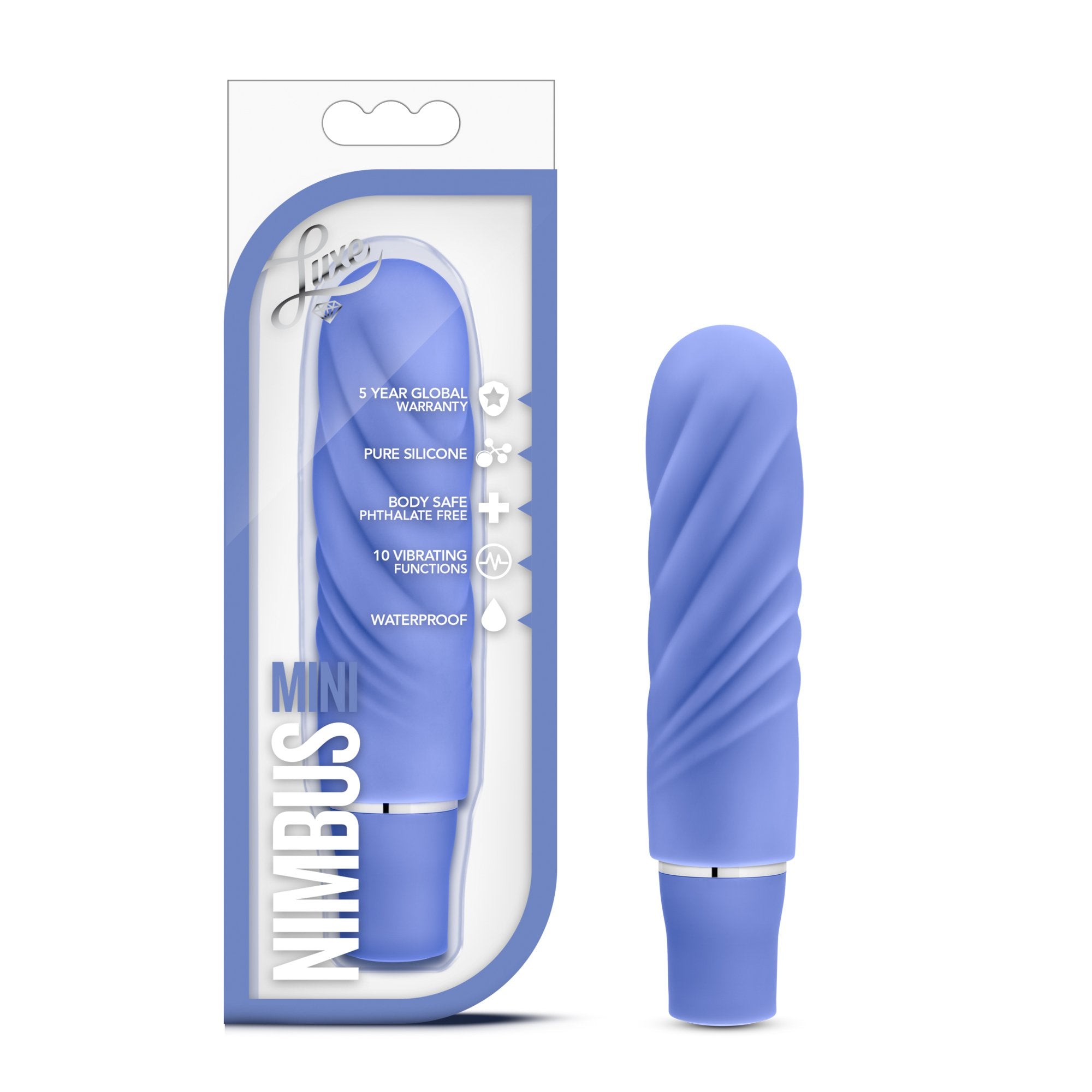 Blush Novelties Luxe Nimbus Mini - 4 3/4 Inch 10 Vibrating Functions Satin Smooth Silicone AAA Battery Compact Pocket Vibrator -