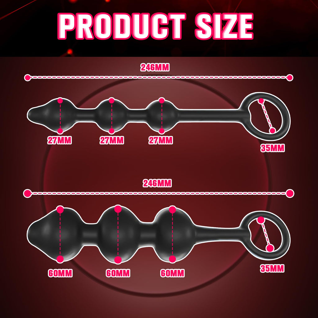 POJRGI Inflatable Anal Beads Silicone Anal Toys with Air Pump Detachable Anal Sex Toys with Safe Pull Ring in Black Adjustable S