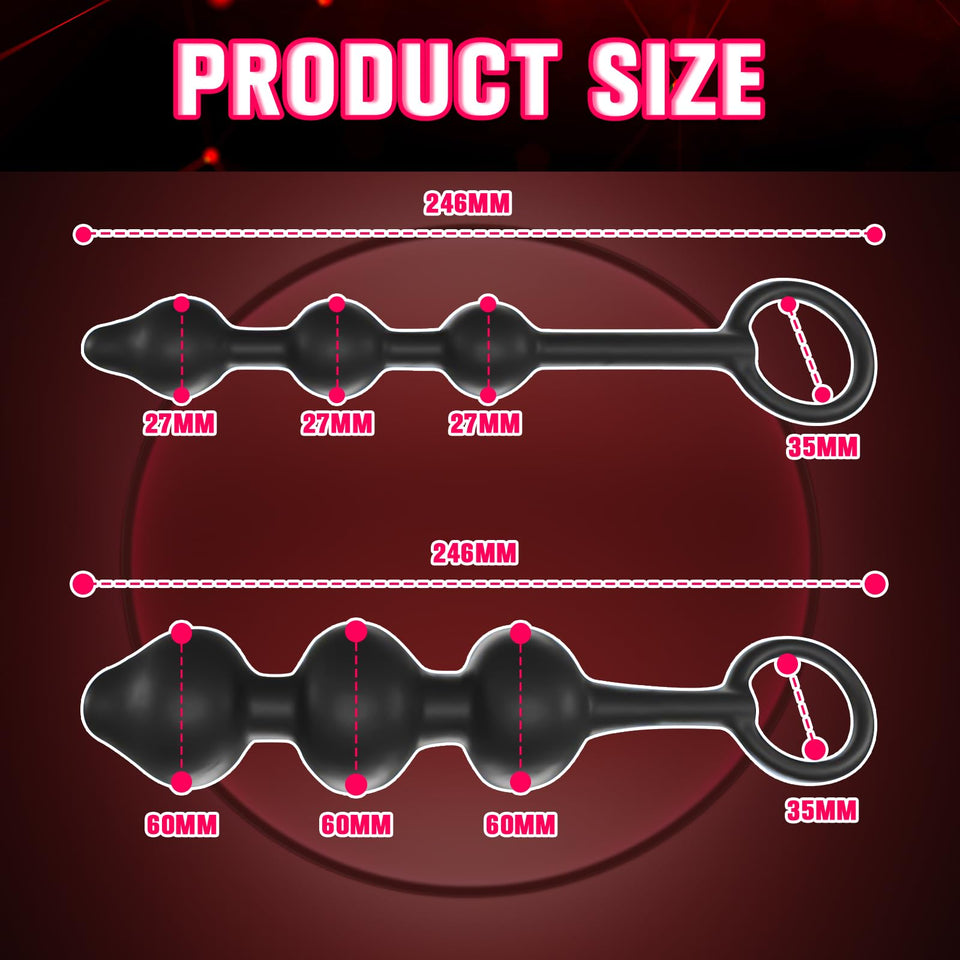POJRGI Inflatable Anal Beads Silicone Anal Toys with Air Pump Detachable Anal Sex Toys with Safe Pull Ring in Black Adjustable S