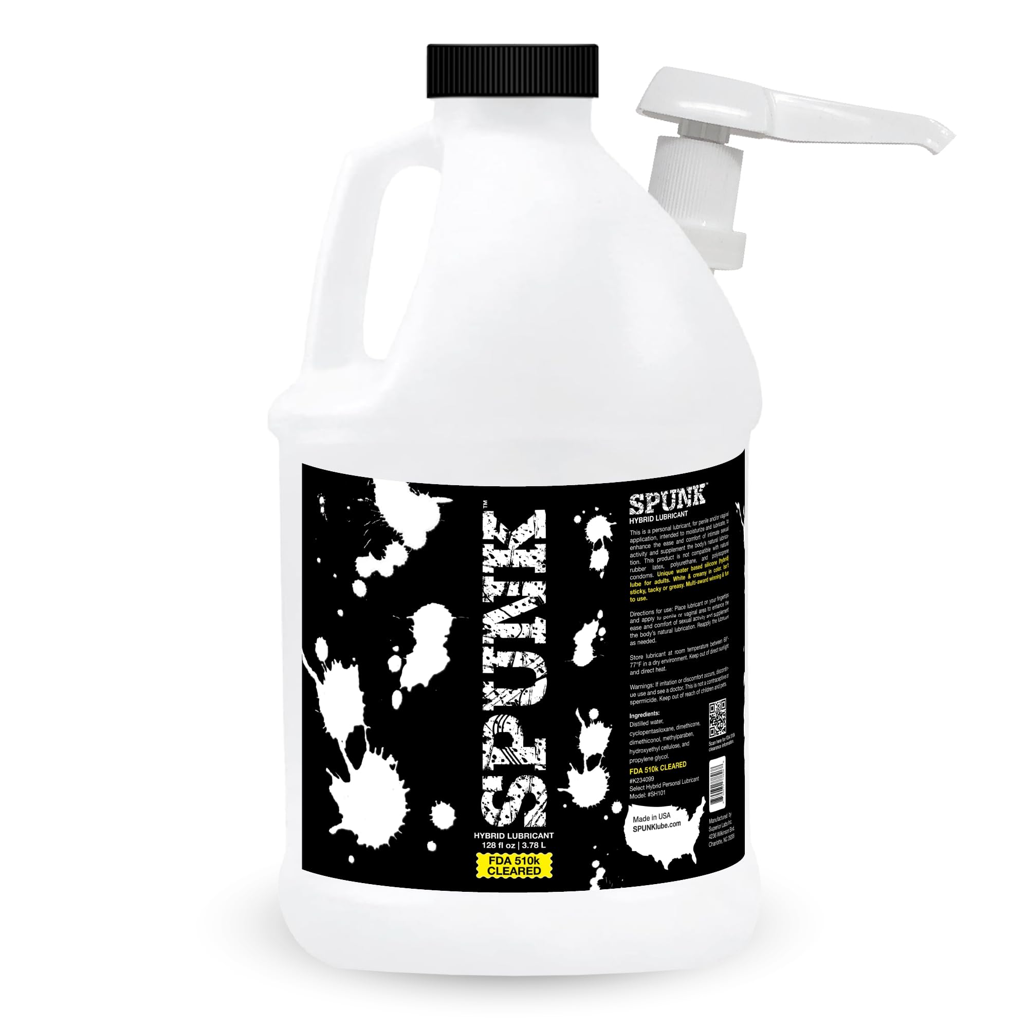 SPUNK Lube Hybrid Personal Lubricant - Water & Silicone Based, Safe for Toys & Condoms, 128 Fl Oz (3776 mL)