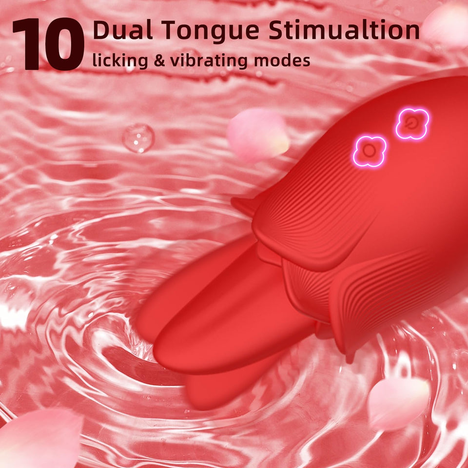 Rose Toys Clitoral Vibrator for Women,3 in 1 Rose Adult Toy,Sex Stimulator for Women with 10 Tongue Licking & Thrusting Dildo G