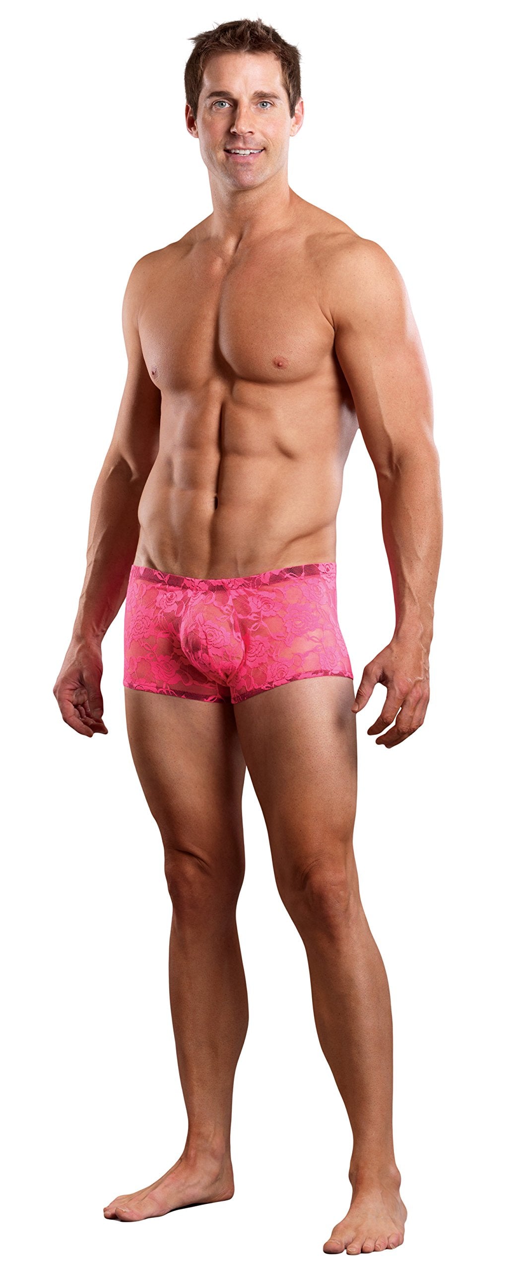 Male Power Mp-145-194 - Hot Pink Sheer Lace Sexy Wonder Boxer Briefs-Large