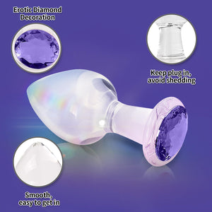 Crystal Glass Anal Plug with Luxury Jewelry Butt Plug Fetish Anus Stimulation Unisex Adult Anal Sex Toy (Purple, L)